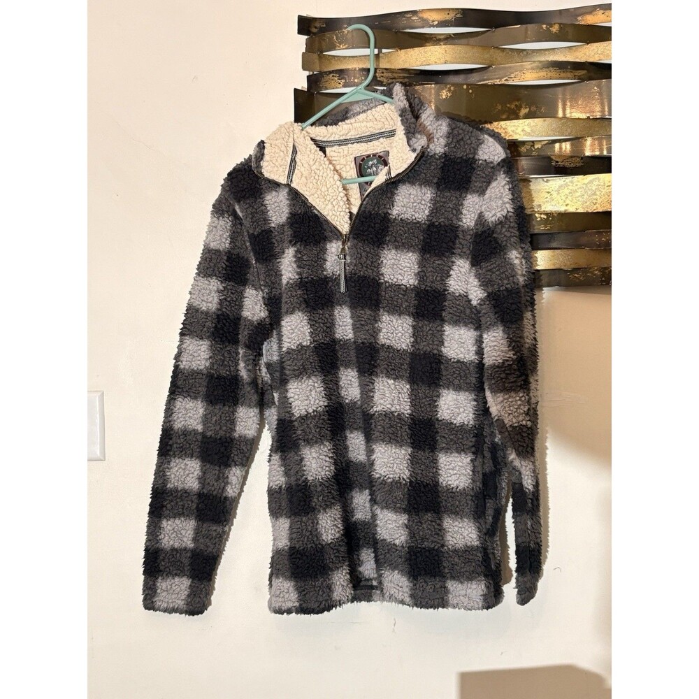 Cabin Fever By Ramatex Sherpa Quarter Zip Men's Small Black White Plaid Fleece